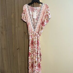 Boho Floral Wrap Maxi Dress - Pink Floral